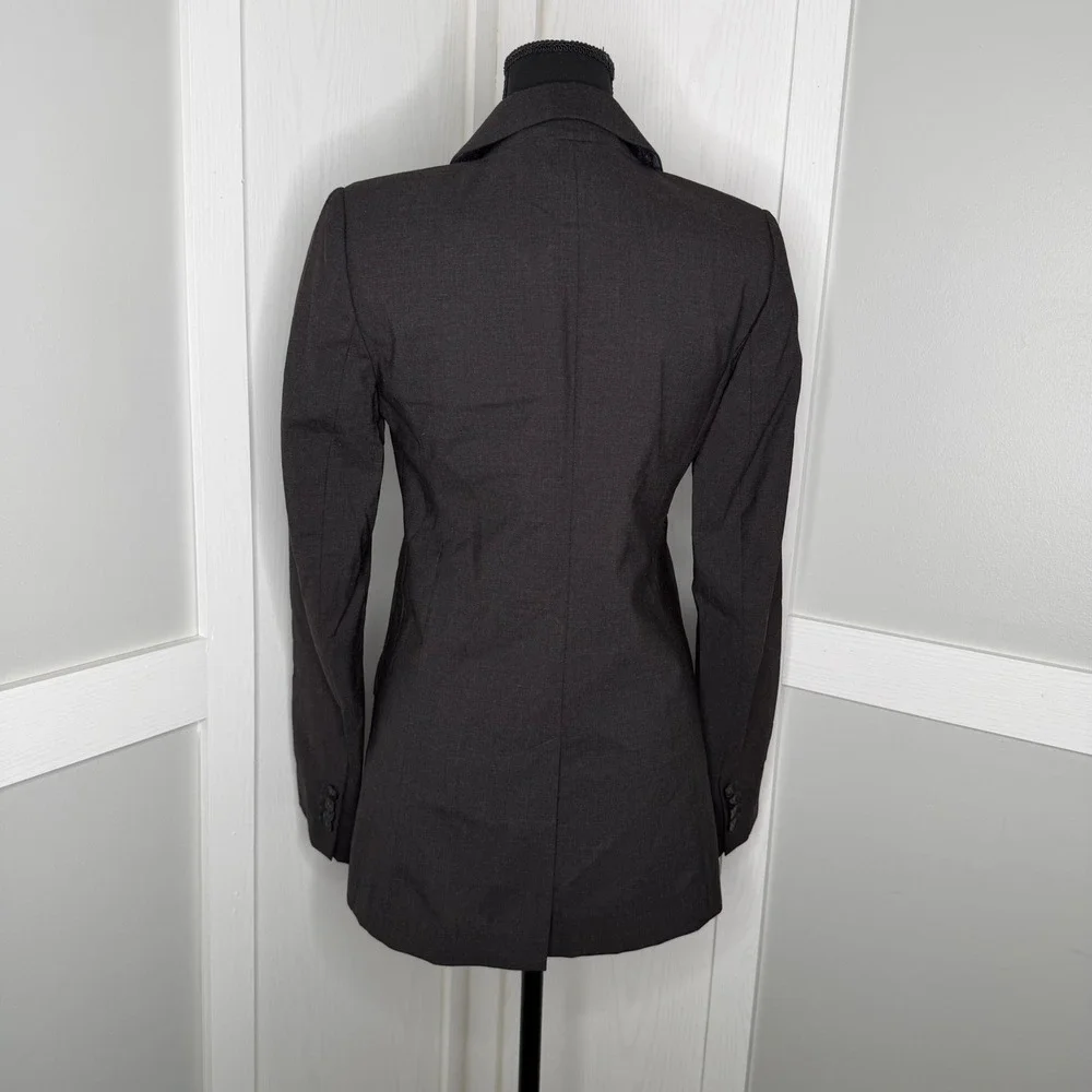 Ann Taylor Blazer Women Size 0 Dark Gray Virgin Wool Spandex Professional Jacket